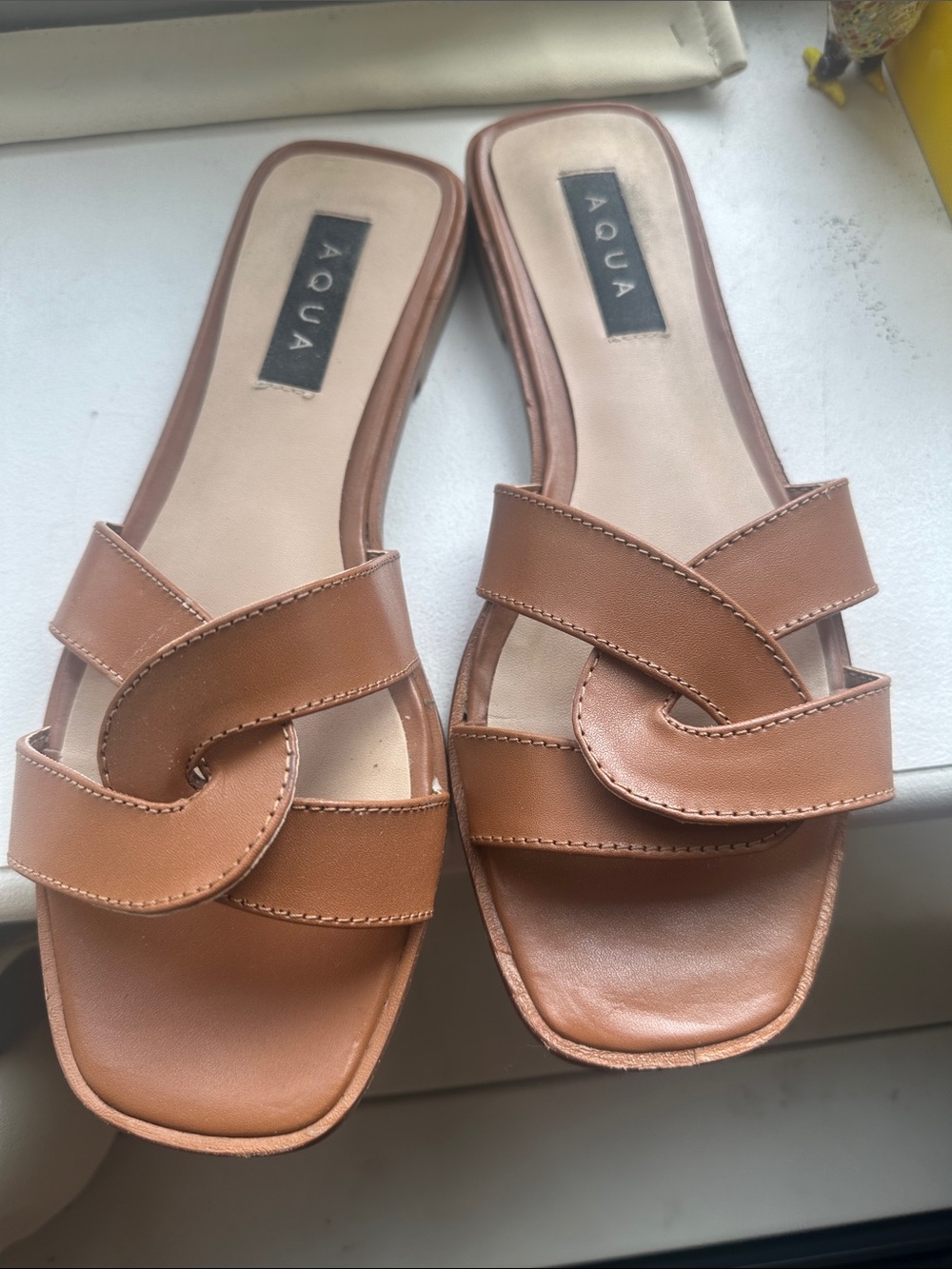 Aqua Women's Brown Interlock Slide Sandals
